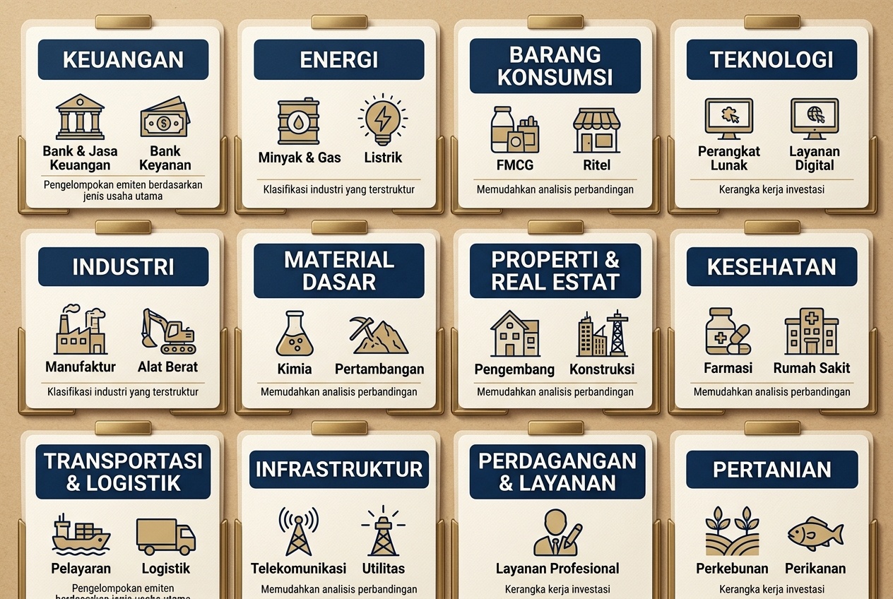 Diagram pengelompokan sektor industri di pasar modal.